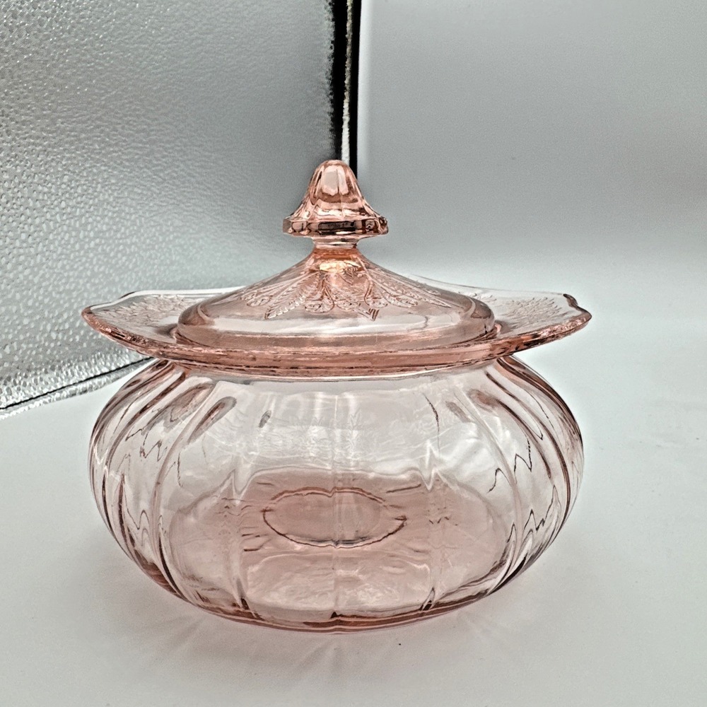 Vintage Jeannette Adam Pink  2 1/2" Candy Jar‎ w/Lid
